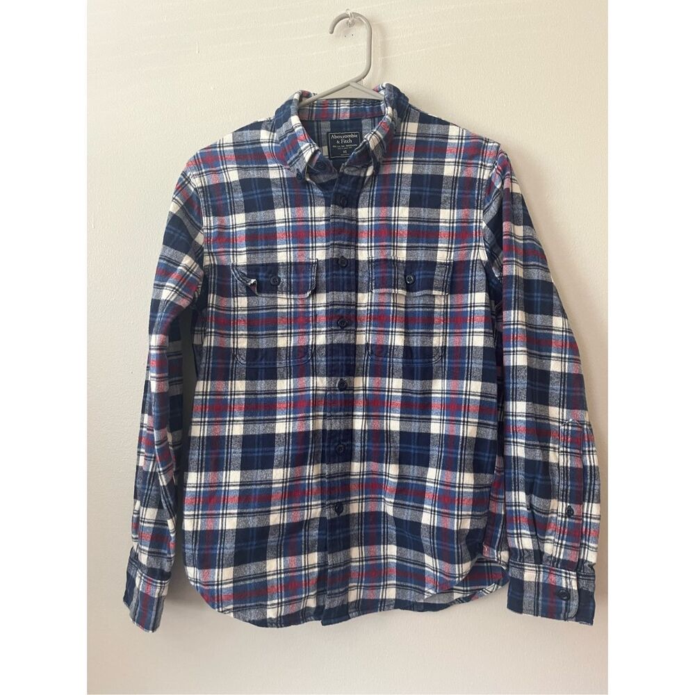 Abercrombie & Fitch XS Flannel Button Up Blue and White Collared Shirt